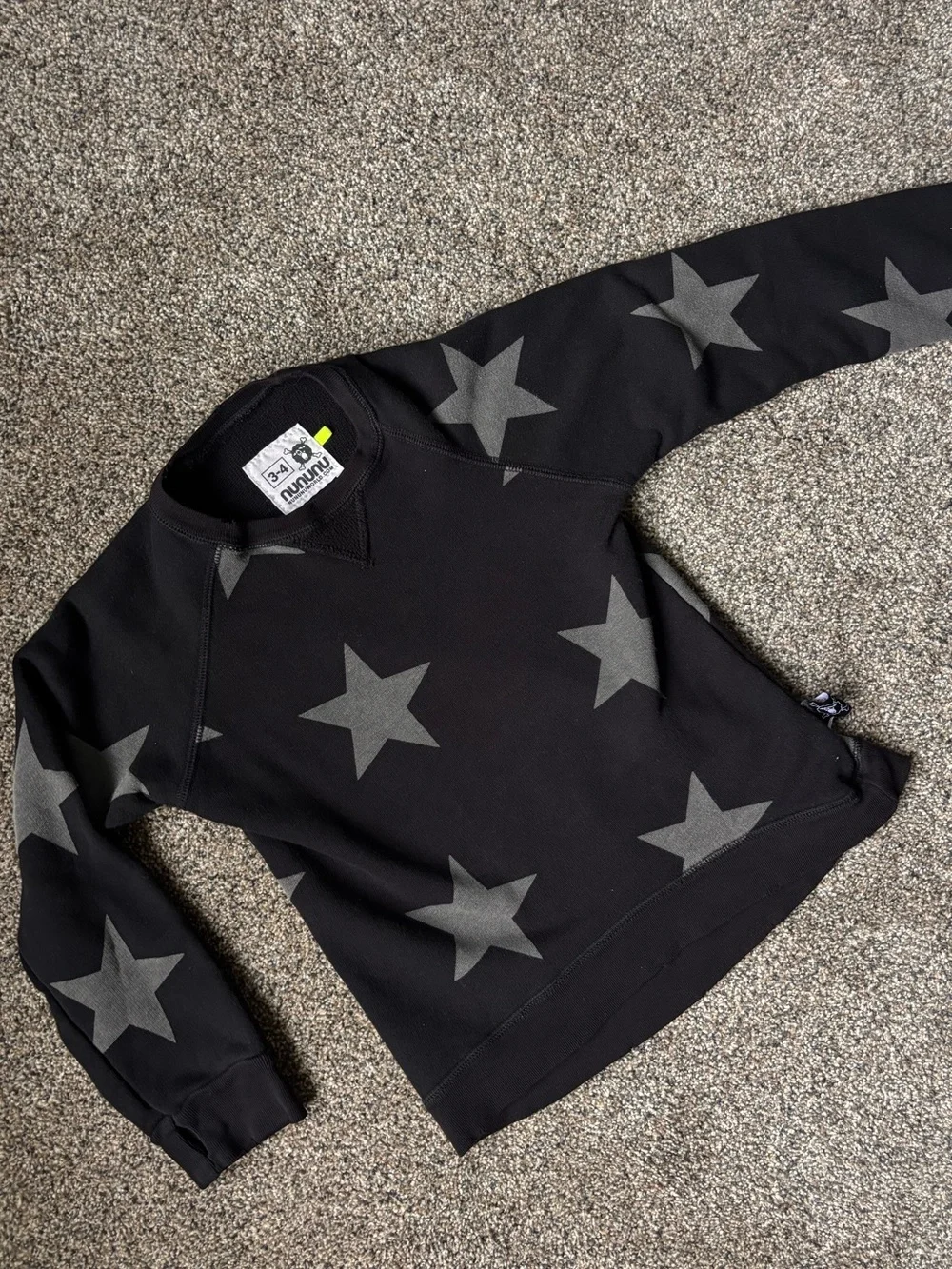 Nununu Black Crewneck Sweater with Gray Star Print